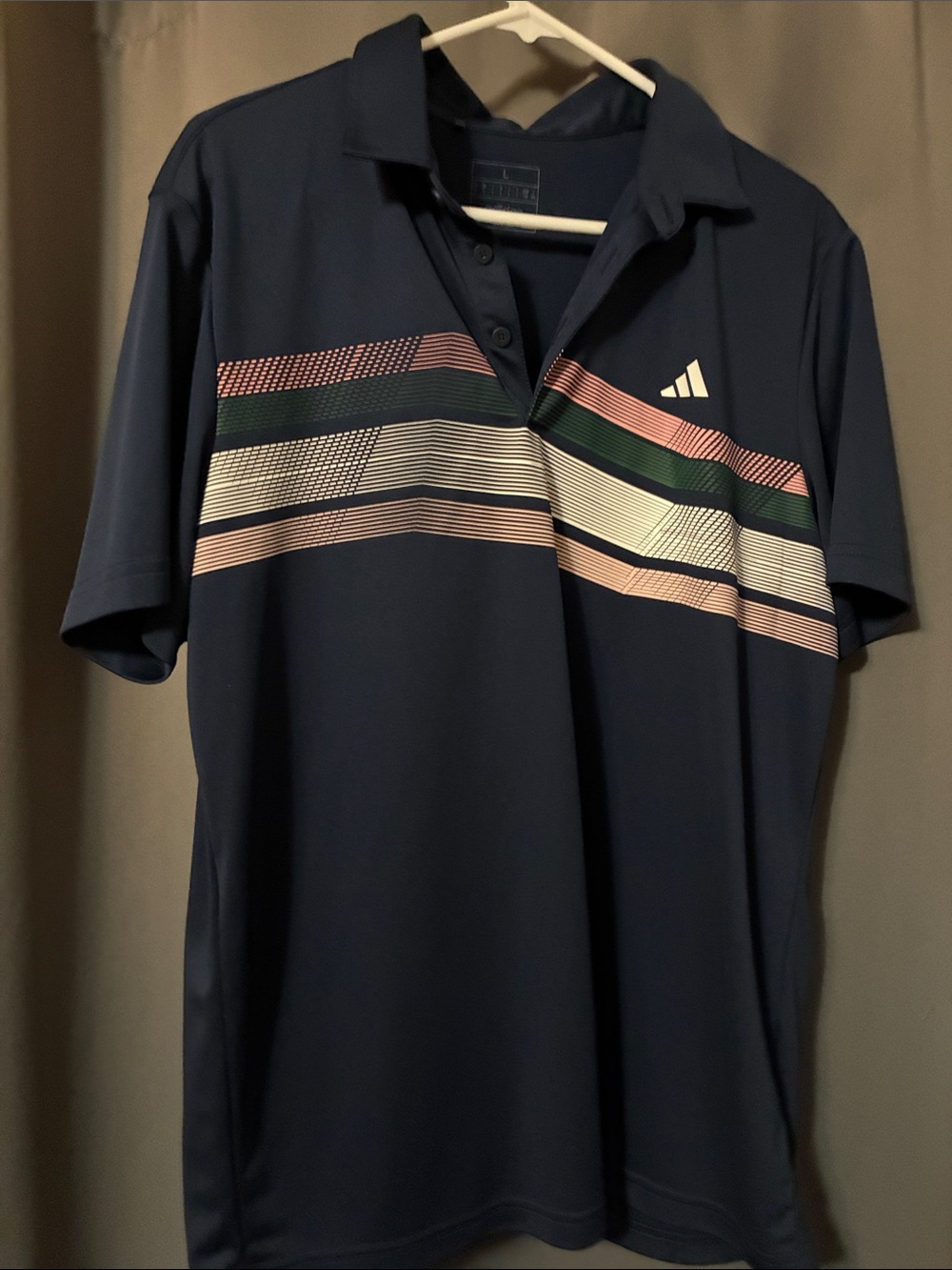 adidas Men's Navy Polo with Multicolor Stripe Detail